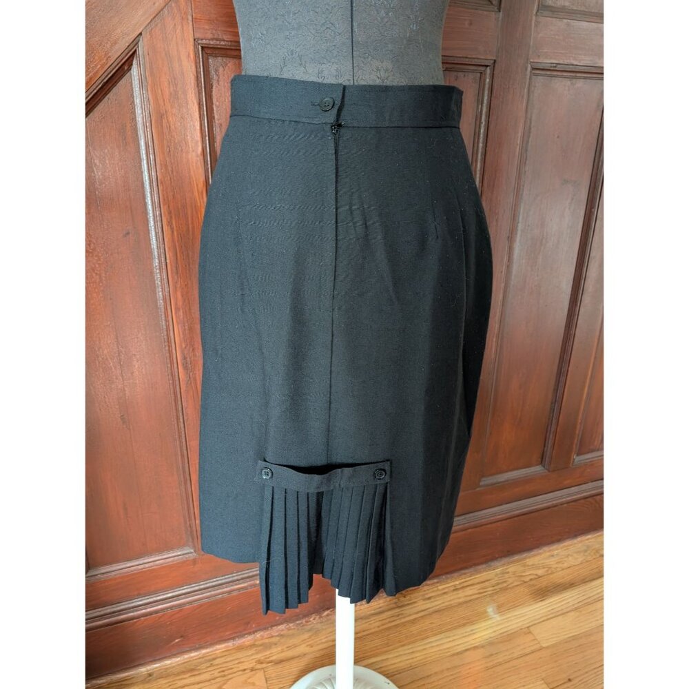 Vintage Black Pleated Pencil Skirt 11 Easy Pieces Button Accents & Back Zipper